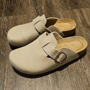 Women's Cream Mules with Buckle
